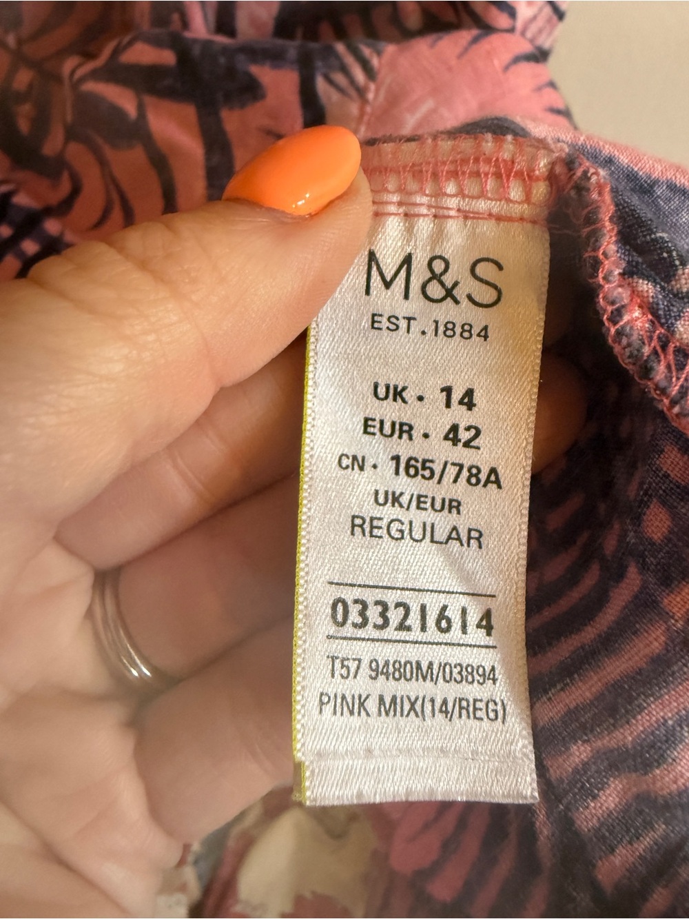 M&S Collection 100% Linen Tropical Palm Print Midi Skirt Pink UK 14 Regular - Picture 4 of 8